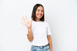 © luismolinero - Young caucasian woman isolated on white background counting five with fingers