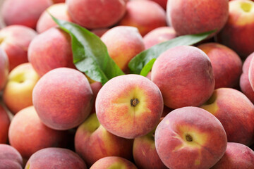 Sticker - fresh peaches as background