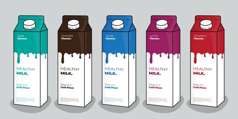 Wall Mural - Milk or yogurt packaging template in green brown blue purple and red color combination design