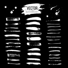 Poster - grunge white paint brush stroke set, abstract brushstrokes with different textures