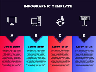 Sticker - Set line Smart Tv, Computer monitor, Electric circular saw and heater. Business infographic template. Vector