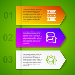 Wall Mural - Set line Server, Data, Web Hosting, , Arrow growth gear and Location with sales funnel. Business infographic template. Vector