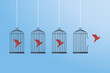 © madedee - Flying bird and cage. Freedom concept. Emotion of freedom and happiness. Minimalist style.