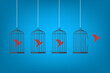 © madedee - Flying bird and cage. Freedom concept. Emotion of freedom and happiness. Minimalist style.