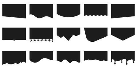 Template of Modern Black Dividers Shapes for Website Pictogram Set. Curve Lines, Drops, Wave Collection of Abstract Design Element for Top and Bottom Page Web Site. Isolated Vector Illustration