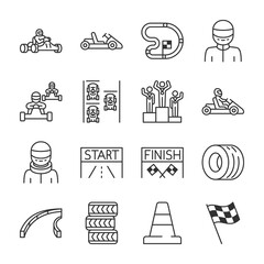 Wall Mural - Karting icons set. Kart racing, linear icon collection. Road racing on go-karts, shifter karts. Attributes. Line with editable stroke