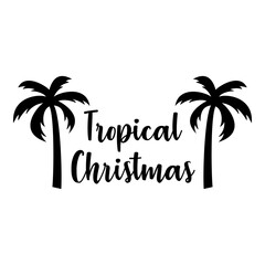 Canvas Print - Banner con texto manuscrito Tropical Christmas con silueta de la palma. Logo Feliz Navidad. Vector en color negro