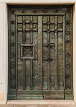 Detail Of A Beautiful Old Green Door In Venice, Italy 