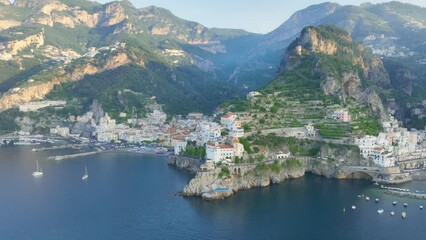 view from above, stunning aerial view of the village of atrani. atrani is a city and comune on the a