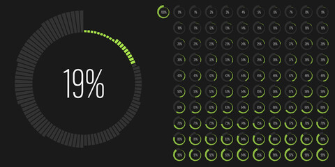 Wall Mural - Set of circle percentage diagrams meters from 0 to 100 ready-to-use for web design, user interface UI or infographic - indicator with green