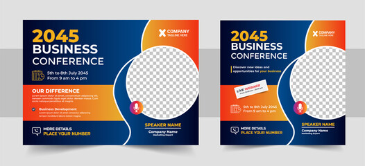 Wall Mural - conference flyer and invitation banner template design, annual corporate business workshop, meeting 