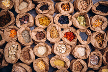 Nuts And Dried Fruits. Kitchen Tools Background. Spice. Background. Food Photo. Herbs