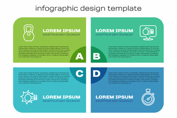 Poster - Set line Punch in boxing glove, Weight, Stopwatch and Boxing. Business infographic template. Vector