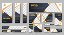 Business Banner Design Web Template Set, Horizontal Header Web Banner. Modern Gradient Black And Yellow Cover Header Background For Website. Social Media Cover Ads Banner, Flyer, Invitation Card