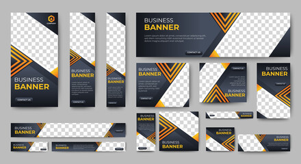 Business banner design web template Set, Horizontal header web banner. Modern Gradient Black and yellow cover header background for website. Social Media Cover ads banner, flyer, invitation card