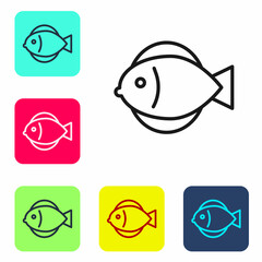 Wall Mural - Black line Fish icon isolated on white background. Set icons in color square buttons. Vector