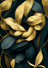 Abstract Floral Background. Blue And Gold Flourishes