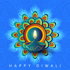 Wall Mural - Diwali festival of lights. Happy Diwali background. Vector illustration. Celebration with candles. Indian holiday greeting card