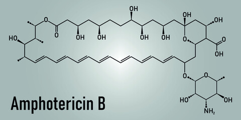 Sticker - Skeletal formula of Amphotericin B antifungal drug molecule.