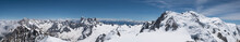 A Panorama From The Summit Of Aiguille Du Midi Looking Over Mont Blanc Du Tacul (4248 Meters) In The Foreground And Mont Blanc (4808 Meters) At Background, Chamonix, France, Europe