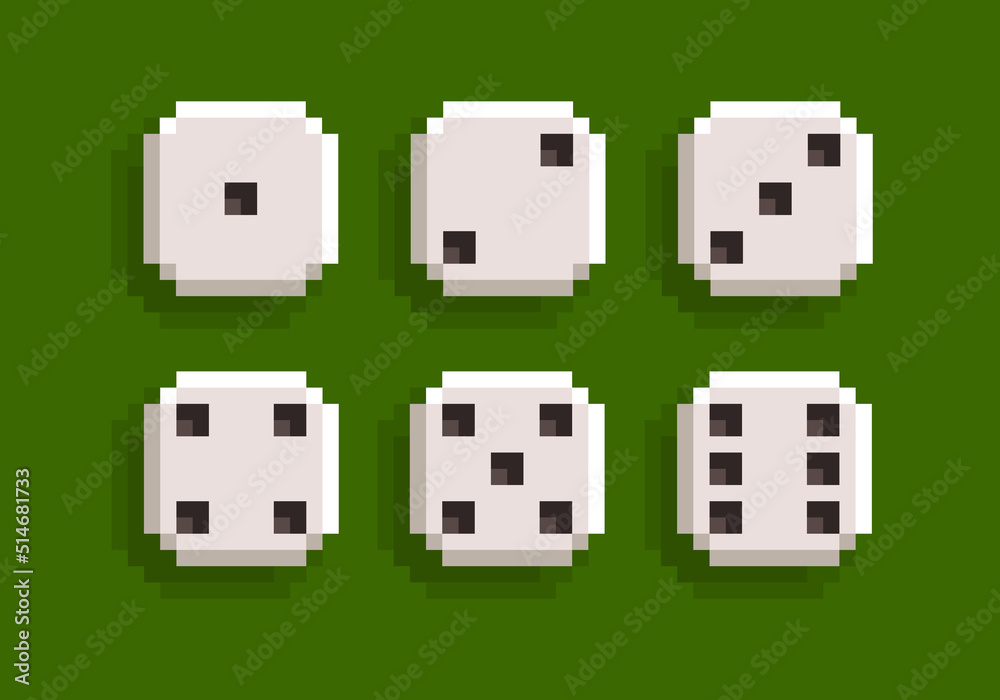 Stock-Vektorgrafik „Pixel Art Dice icon set on green Game Table. Board ...