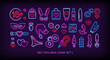 © VRTX - Sex toys shop items and icons in Neon light style . Adult store logo with BDSM roleplay icon set. Vector sex toys collection in fluorescent Neon lamp style . Editable illustration