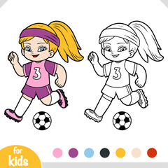 Wall Mural - Coloring book for children, Football player girl with ball