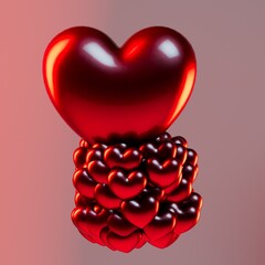 Poster - a big red heart flying out of the patterns of small hearts on a pastel background. 3d render. 3d illustration