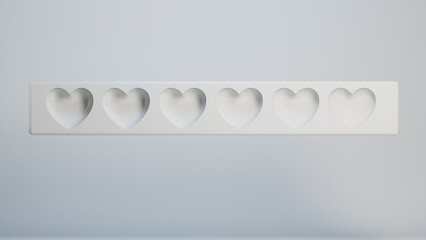 Poster - Illustration with empty hearts filled for decoration design. Six white hearts on white background. illustration stock image. 3d rendering