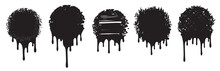 Set Of Five Black Grunge Decors With Paint Drips. Vector Illustration For Your Design.