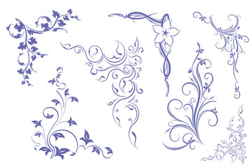 Poster - set of seven floral vector corners