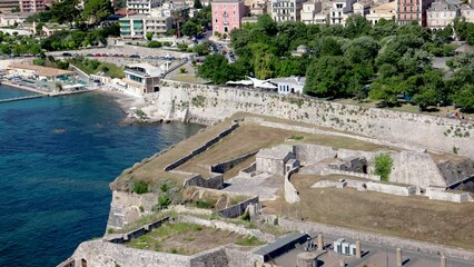 Canvas Print - Old Venetian Fortress in Corfu town on a Greek island of Corfu, 4k