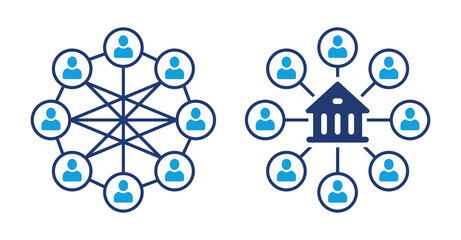 Aufkleber - Decentralized finance and centralized finance vector icon. DeFi and CeFi digital network illustration.