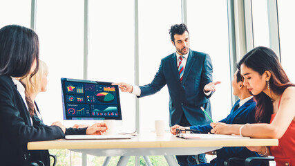 Poster - business data dashboard analysis by ingenious computer software . investment application display bus