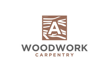 Wall Mural - Capenter industry logo design - wood log, timber plank wood, woodwork handyman, wood house builder. simple minimalist icon.