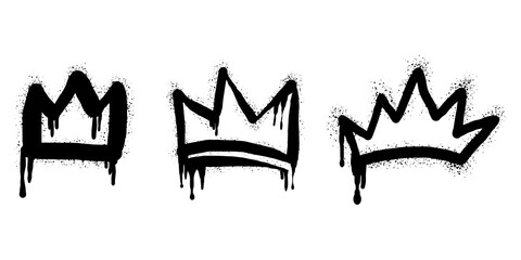 Wall Mural - collection of Spray painted graffiti crown sign in black over white. Crown drip symbol. isolated on white background. vector illustration