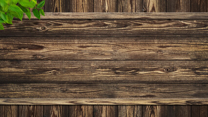 Wall Mural - Background material that combines wooden boards and leaves