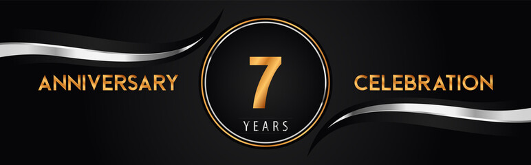 7th golden and silver anniversary logo vector. Premium design for marriage, greetings card, graduation, birthday party, ceremony. 2 years anniversary celebration background.