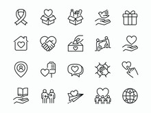 Charity, Kindness, Donation And Raise Money Related Icon Set - Editable Stroke, Pixel Perfect At 64x64