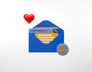 Poster - blue envelope with heart and e-mail on grey background
