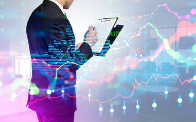 Poster - Businessman take note, forex diagrams and meeting room