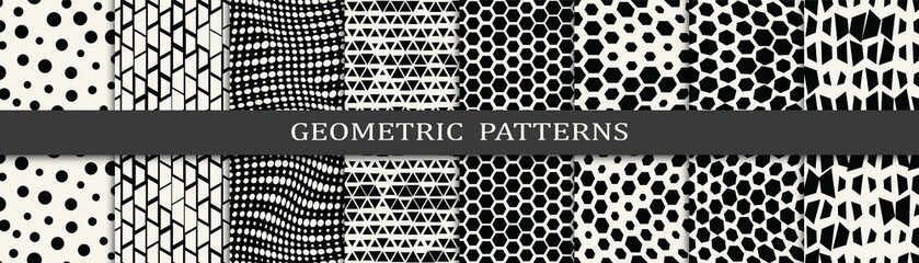 Set of geometric seamless patterns. Abstract geometric graphic design simple pattern. Seamless geometric halftone pattern.