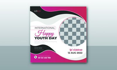 Modern international youth day social media post design and banner