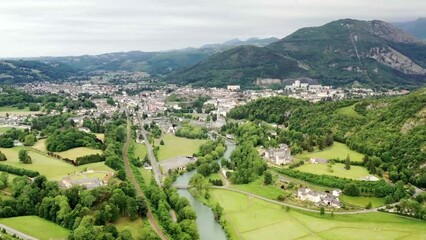 Wall Mural - survol de la ville de Lourdes dans le piémont des Hautes-Pyrénées