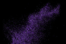 Purple Explosion Of Confetti. Magenta Abstract Texture Isolated On Black Background. Mauve Flat Design Element. Vector Illustration, EPS 10.