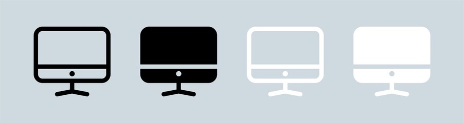Poster - Computer icon in black and white colors. Desktop monitor signs vector illustration.