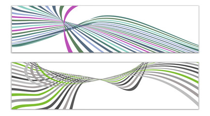 Wavy lines or ribbons. Set of 2 covers. Multicolored striped. Creative unusual background with abstract wave lines for creating a trendy banner, poster. vector eps