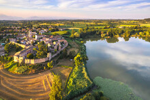 Aerial View Of One Of The Best Village Of Italy With Heart-shaped Lake, Castellaro Lagusello, Mantova, Italy