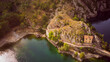 drone view of Lake San Domenico in the municipality of Villalago in the province of Aquila. Abruzzo - Italy