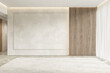 Contemporary beige white bright empty interior with wall panel and moldings. 3d render illustration mockup.